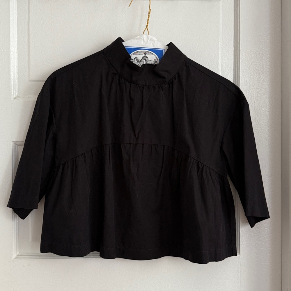 Everlane Black cotton crop - the tiered mockneck black
